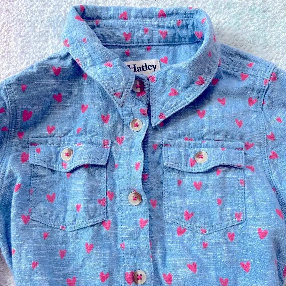 Hatley Chambray Hearts Button Down Dress - Size 5